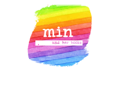 Blog logo. Min and Her Books written on a rainbow backdrop.